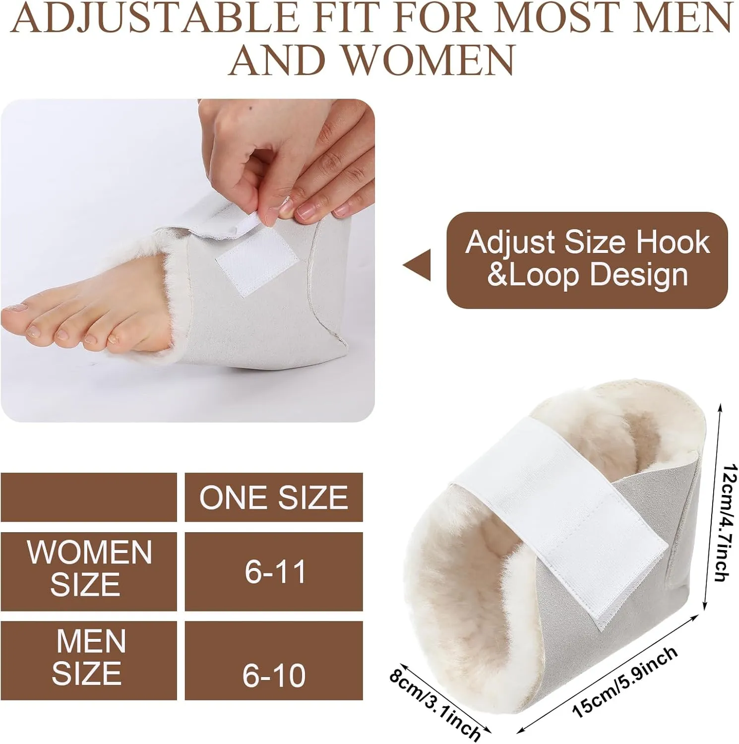 2 Pairs Heel Protector Boot Sheepskin Heel Protectors Soft Foot Cushions Pads with Securing Strap for Protect Feet Ankle Pressure Bed Sores