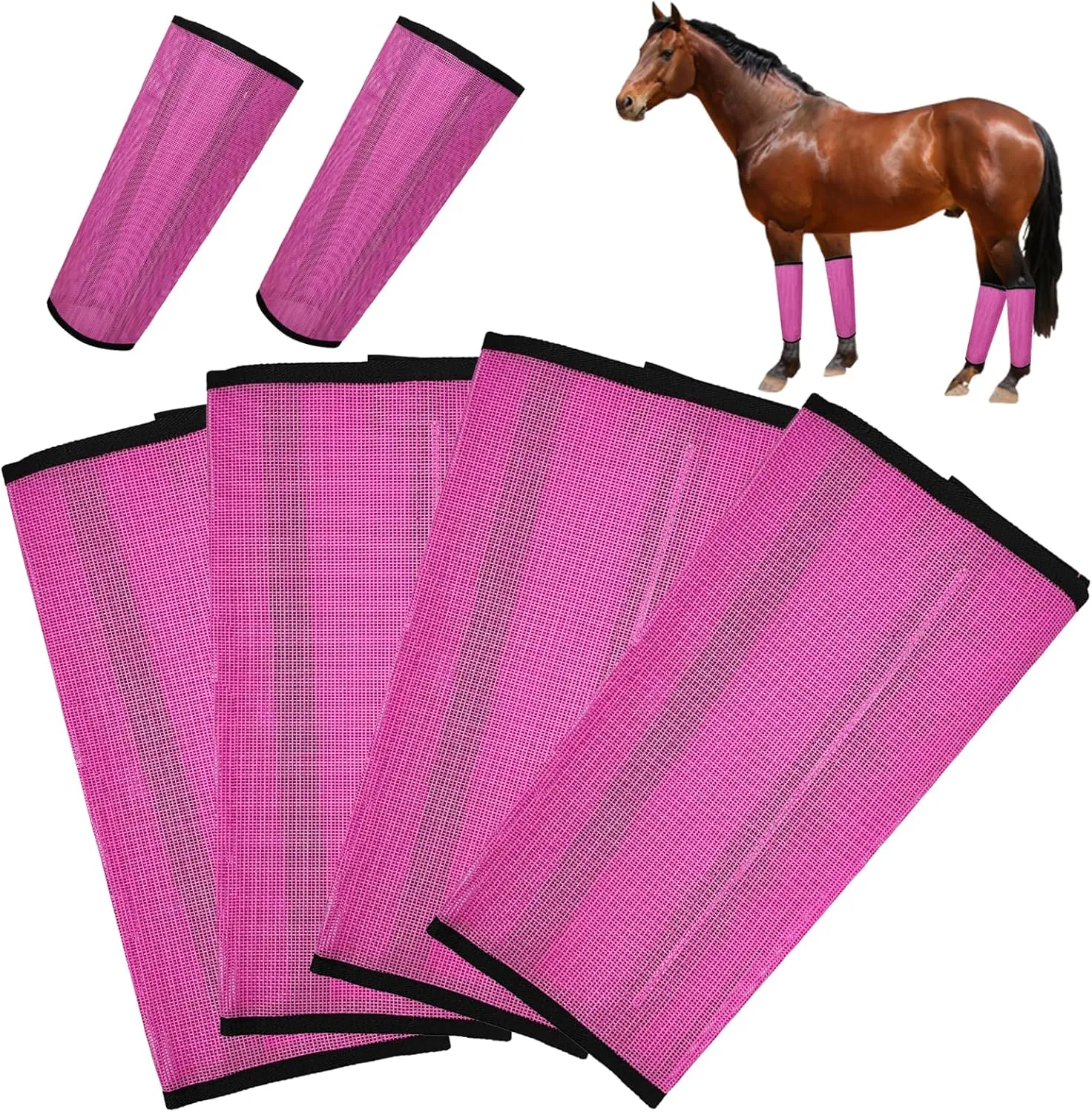 4 Pcs Fly Boots for Horses Mesh Horse Fly Boots Pony Fly Boots Preventing Flies and Mosquitoes Bites Protect Horses Leggings Breathable Soft and Comfortable Horse Supplies (Pink)