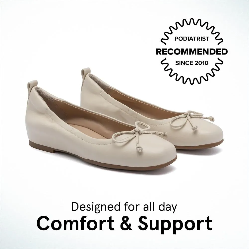 ABEO Cadence Bow Ballet Flats for Women | Built-in Orthotic Insole | Arch Support Flats Shoes | Dressy Work Low Wedge | Premium Leather Upper & Lining
