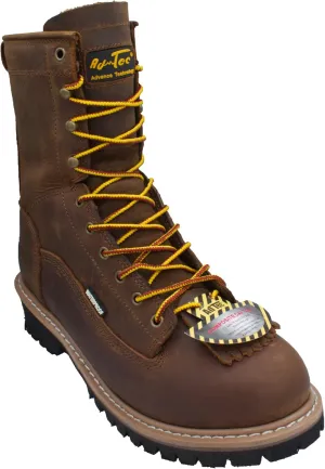 Ad Tec Men's 1020 Brown Waterproof Crazy Horse Leather Logger Work Boots | Safety Toe, Goodyear Welt Construction, Electrical Hazard Outsole, Oil Resistant Lug Sole