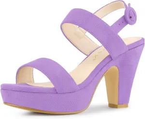 Allegra K Women's Slingback Platform Heels Chunky High Heel Sandals