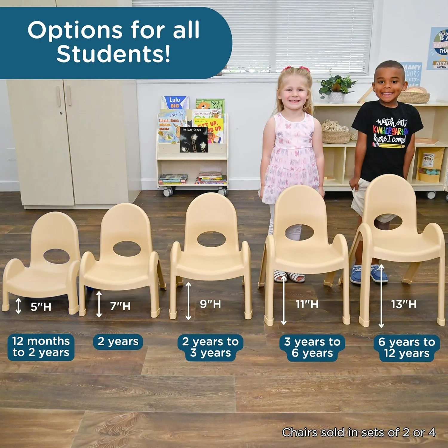 Angeles Value Stack 7" Child Chair, Natural Tan, 4 Pack, Stackable Ergonomic Seating Solution for Classrooms and Homeschools