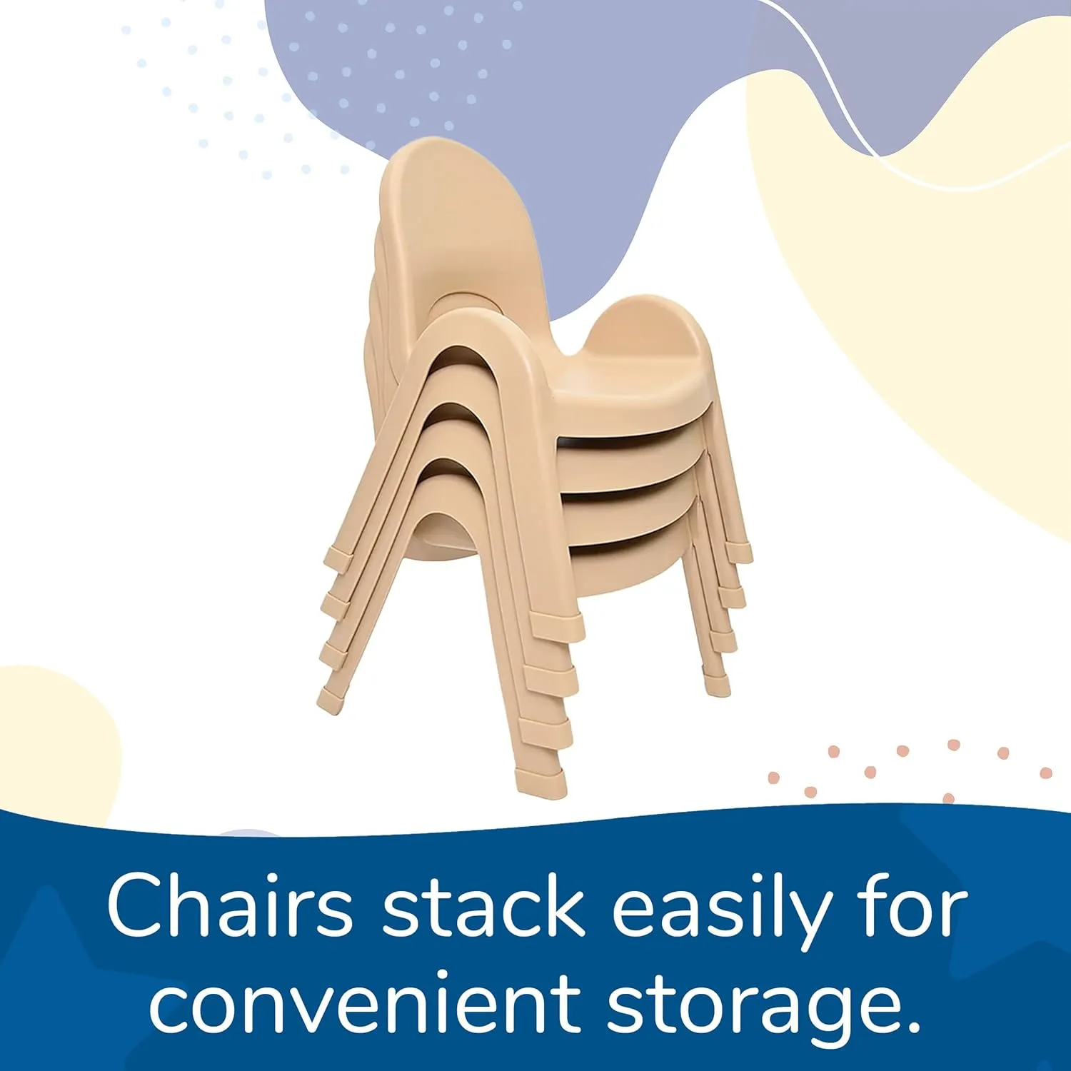 Angeles Value Stack 7" Child Chair, Natural Tan, 4 Pack, Stackable Ergonomic Seating Solution for Classrooms and Homeschools