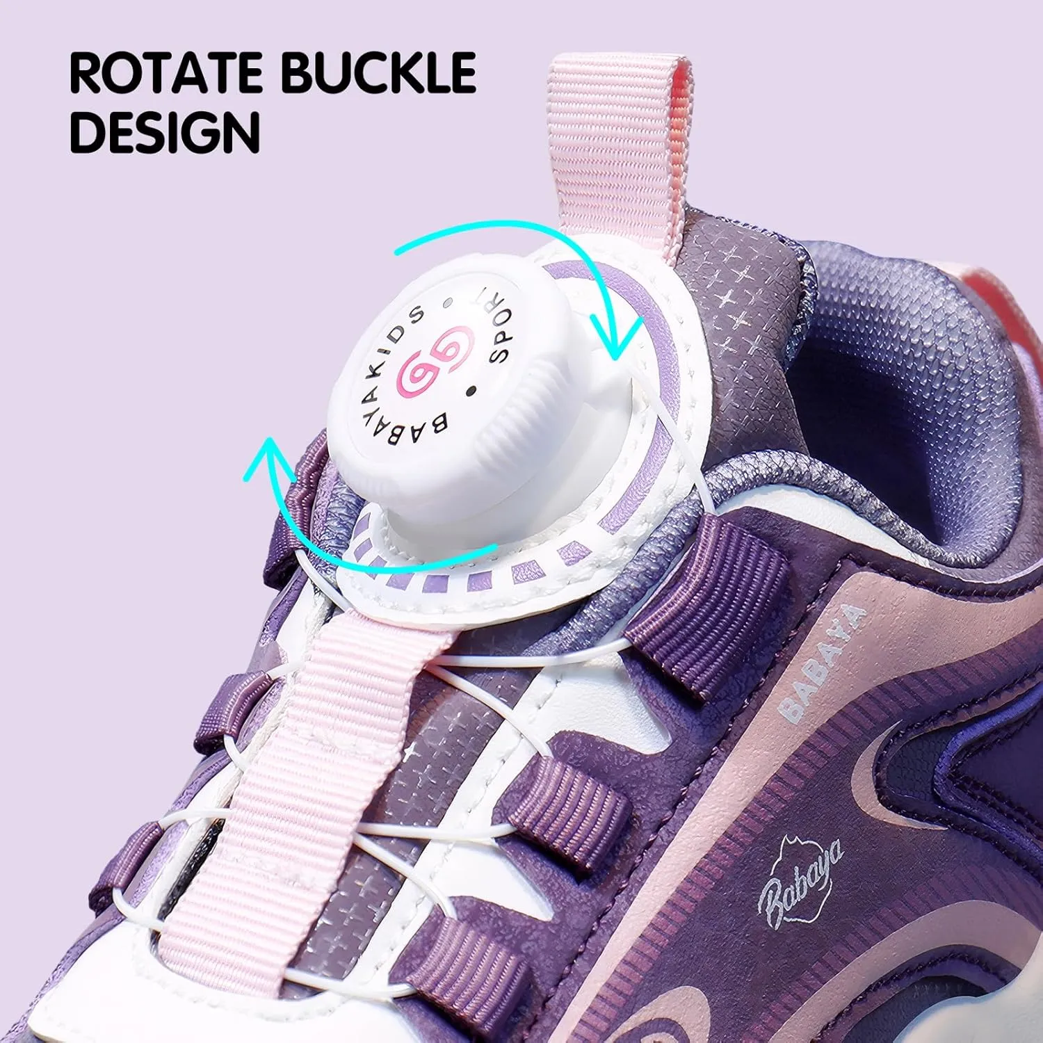 BABAYA Girls Boys Shoes Kids Running Tennis Rotate Buckle Fashion Sneakers Lightweight Breathable Athletic Outdoor Shoes