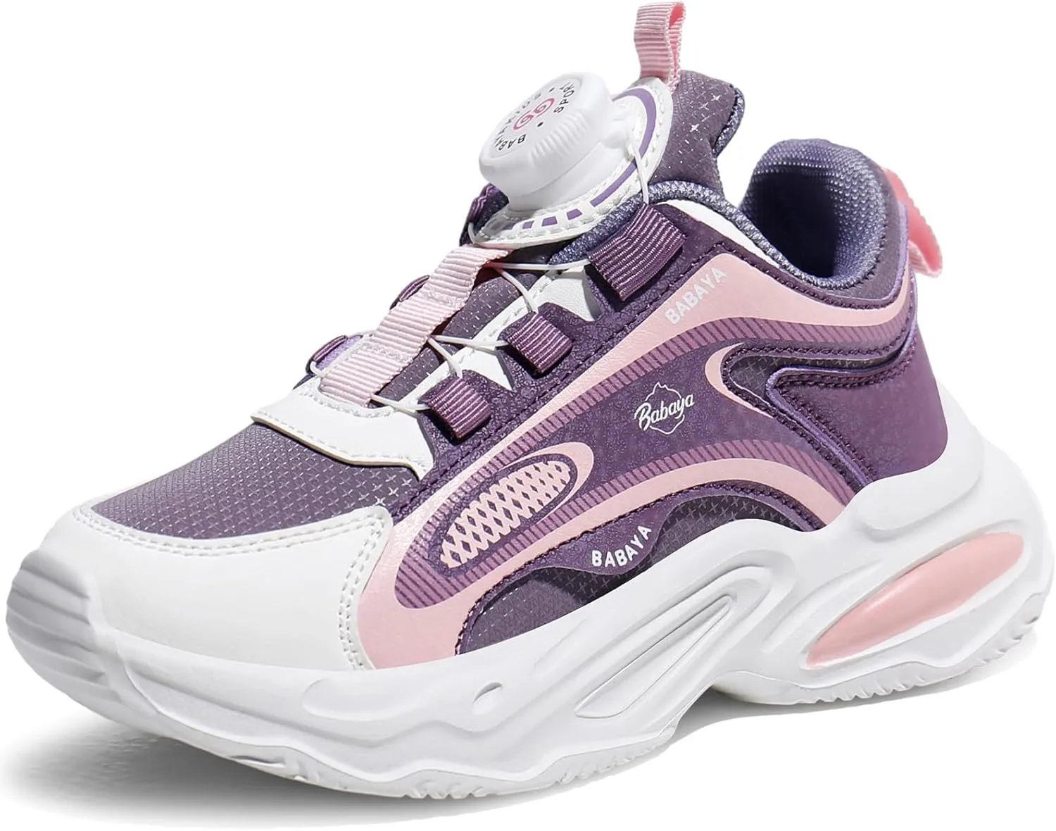 BABAYA Girls Boys Shoes Kids Running Tennis Rotate Buckle Fashion Sneakers Lightweight Breathable Athletic Outdoor Shoes