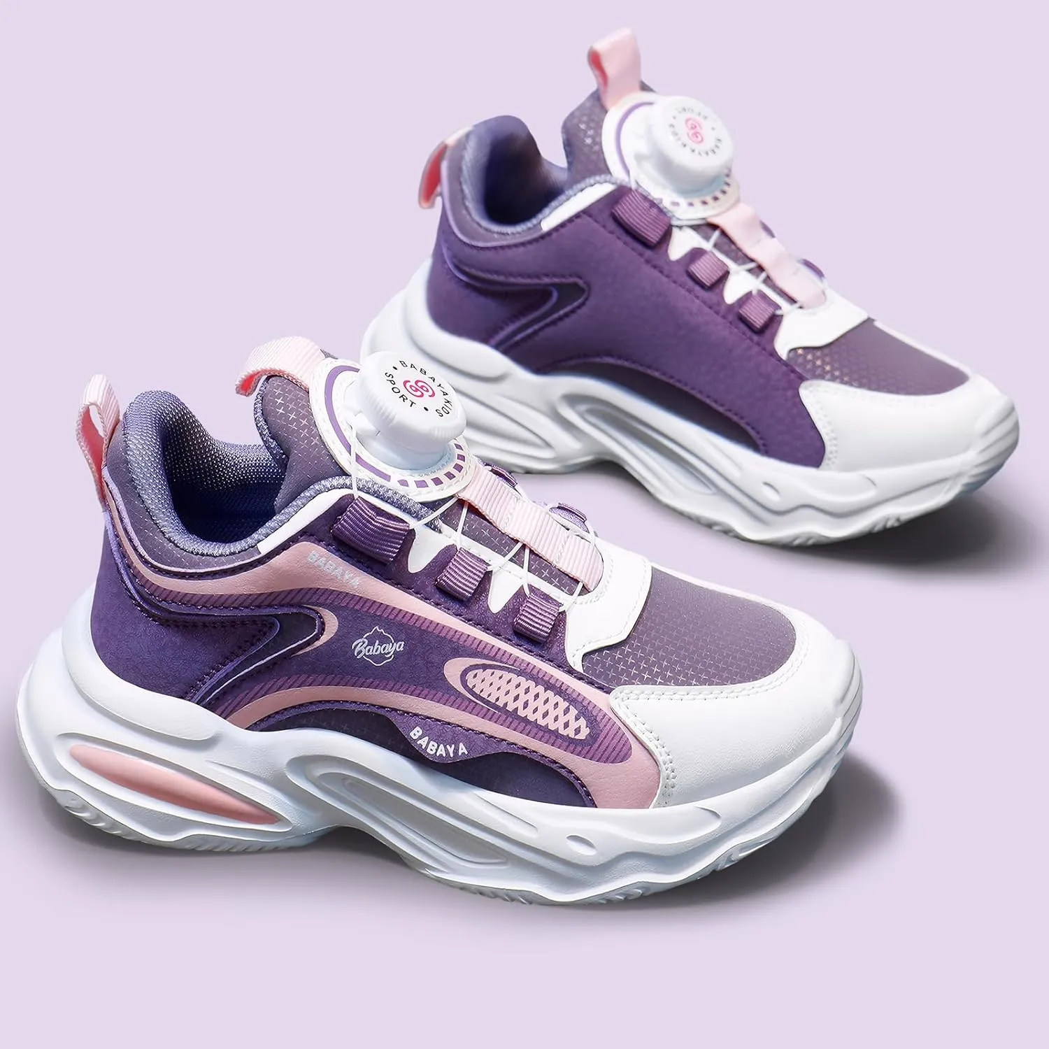 BABAYA Girls Boys Shoes Kids Running Tennis Rotate Buckle Fashion Sneakers Lightweight Breathable Athletic Outdoor Shoes