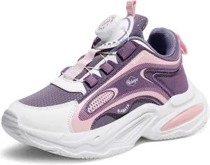 BABAYA Girls Boys Shoes Kids Running Tennis Rotate Buckle Fashion Sneakers Lightweight Breathable Athletic Outdoor Shoes