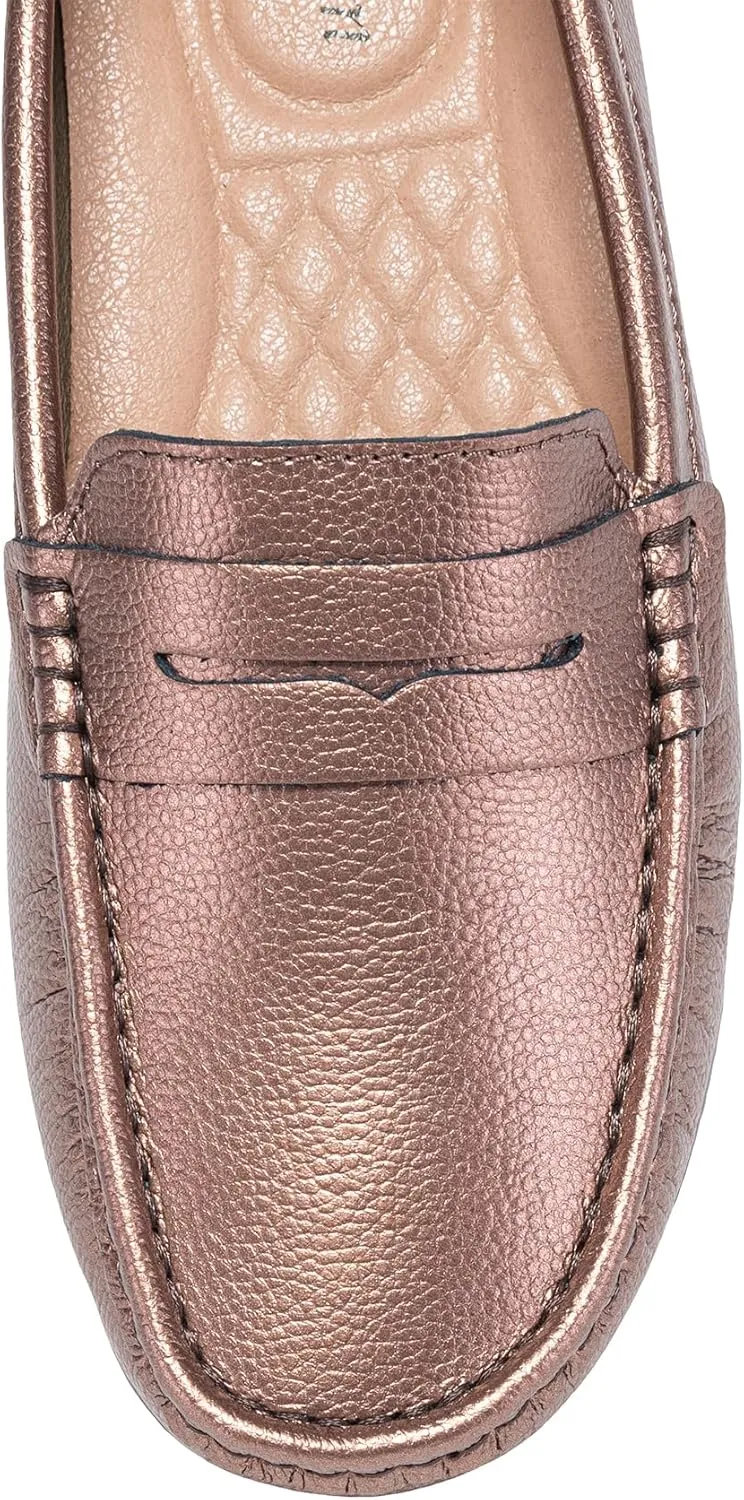 BEAUSEEN Women's Genuine Leather Penny Loafers Classic Driving Moccasins Casual Slip On Comfort Women Loafer Shoes