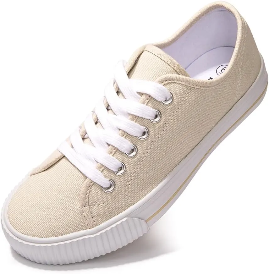 BENEKER Women's Fashion Sneakers Low Top Lace Up Canvas Sneakers Comfort Tennis Shoes Casual Walking Shoes