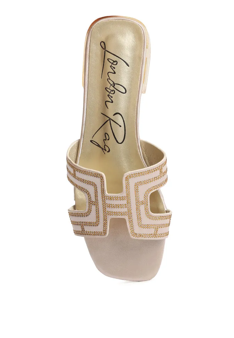 Big Money Low Stack Heel Embellished Sandals By Ruw