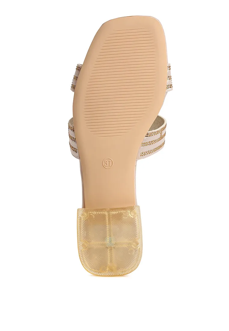 Big Money Low Stack Heel Embellished Sandals By Ruw