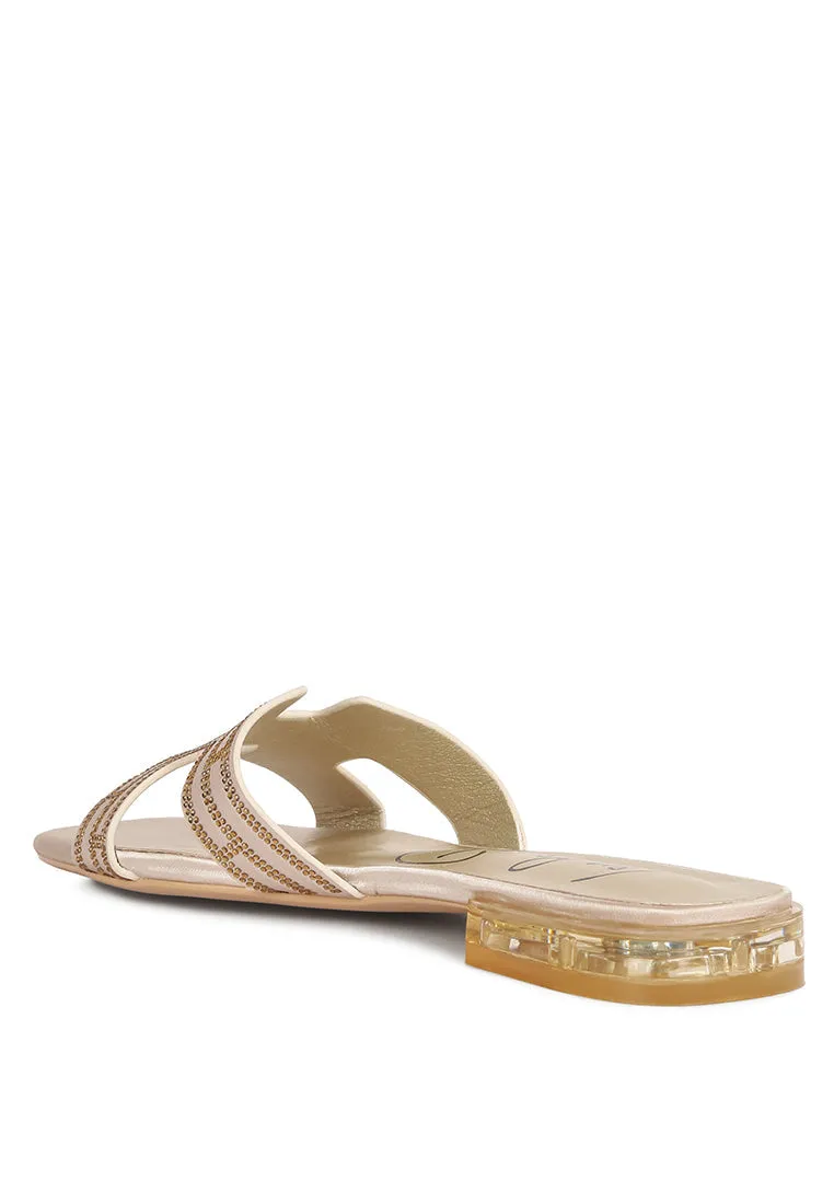 Big Money Low Stack Heel Embellished Sandals By Ruw