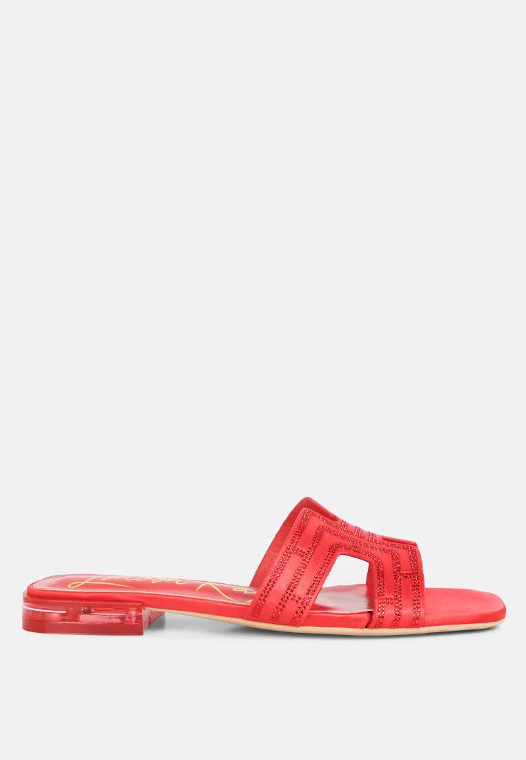 Big Money Low Stack Heel Embellished Sandals By Ruw