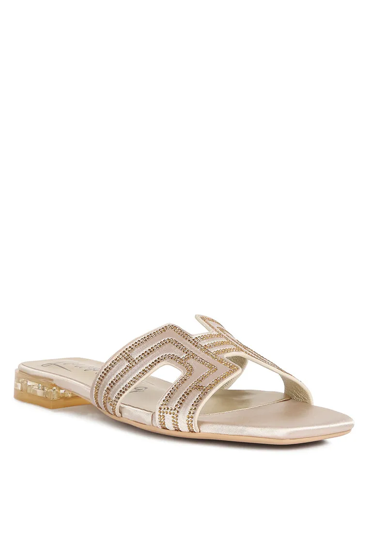 Big Money Low Stack Heel Embellished Sandals By Ruw