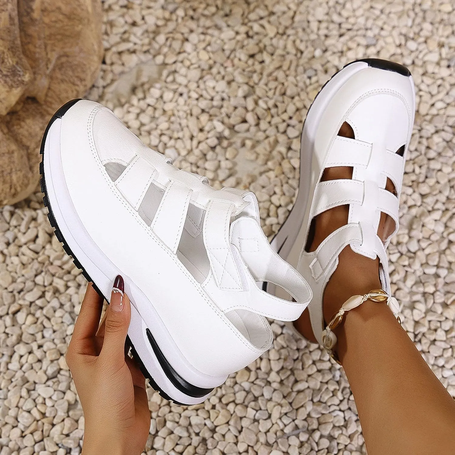 Bootara Women'S Plus Size Hollow-Out Casual Sandals, Closed Toe Platform Sandals Women, Extra Wide For Women Plus Size, Closed Toe Platform Height-Boosting