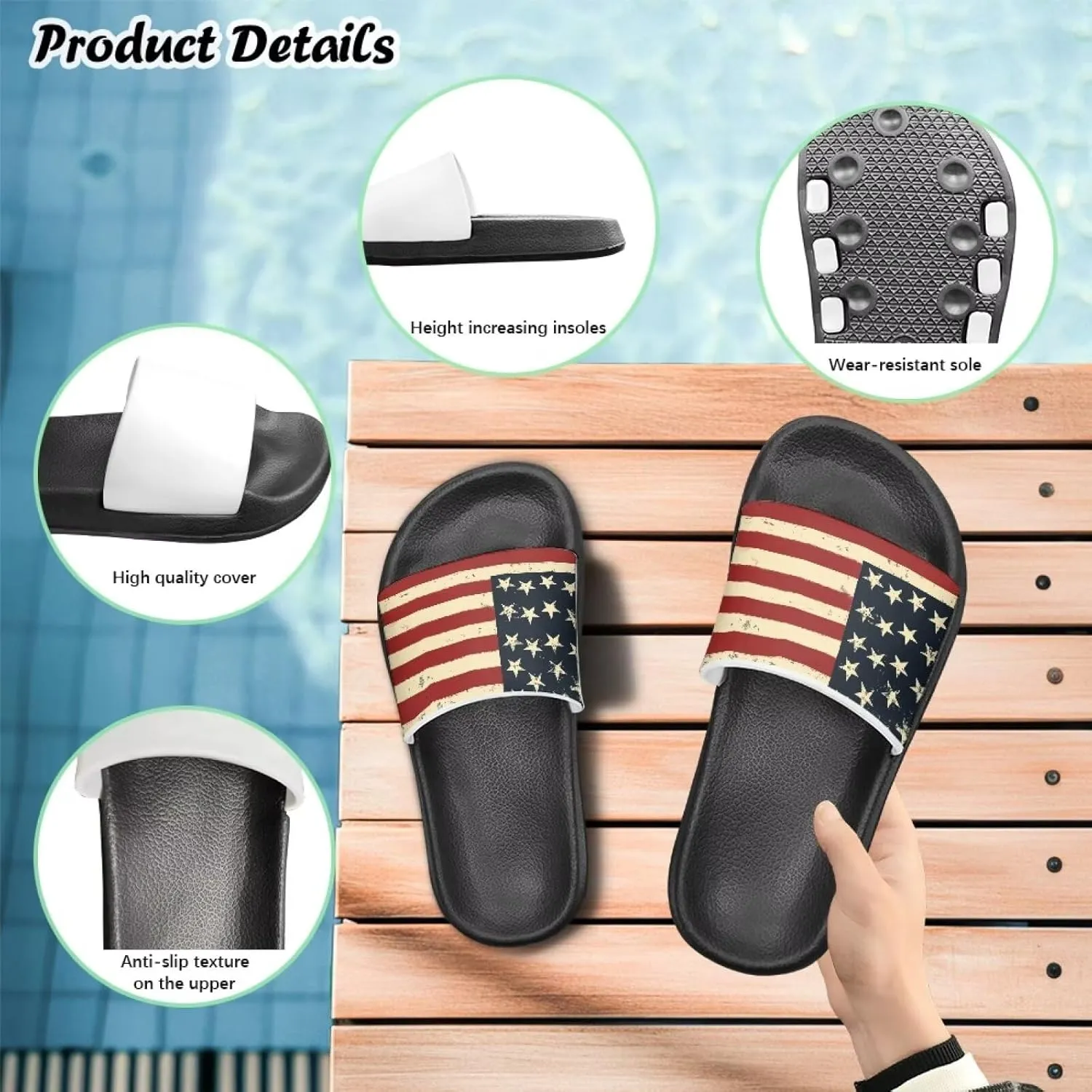 Boys Girls Slides Flag Themed Non-slip Kids Slide Sandals for Beach
