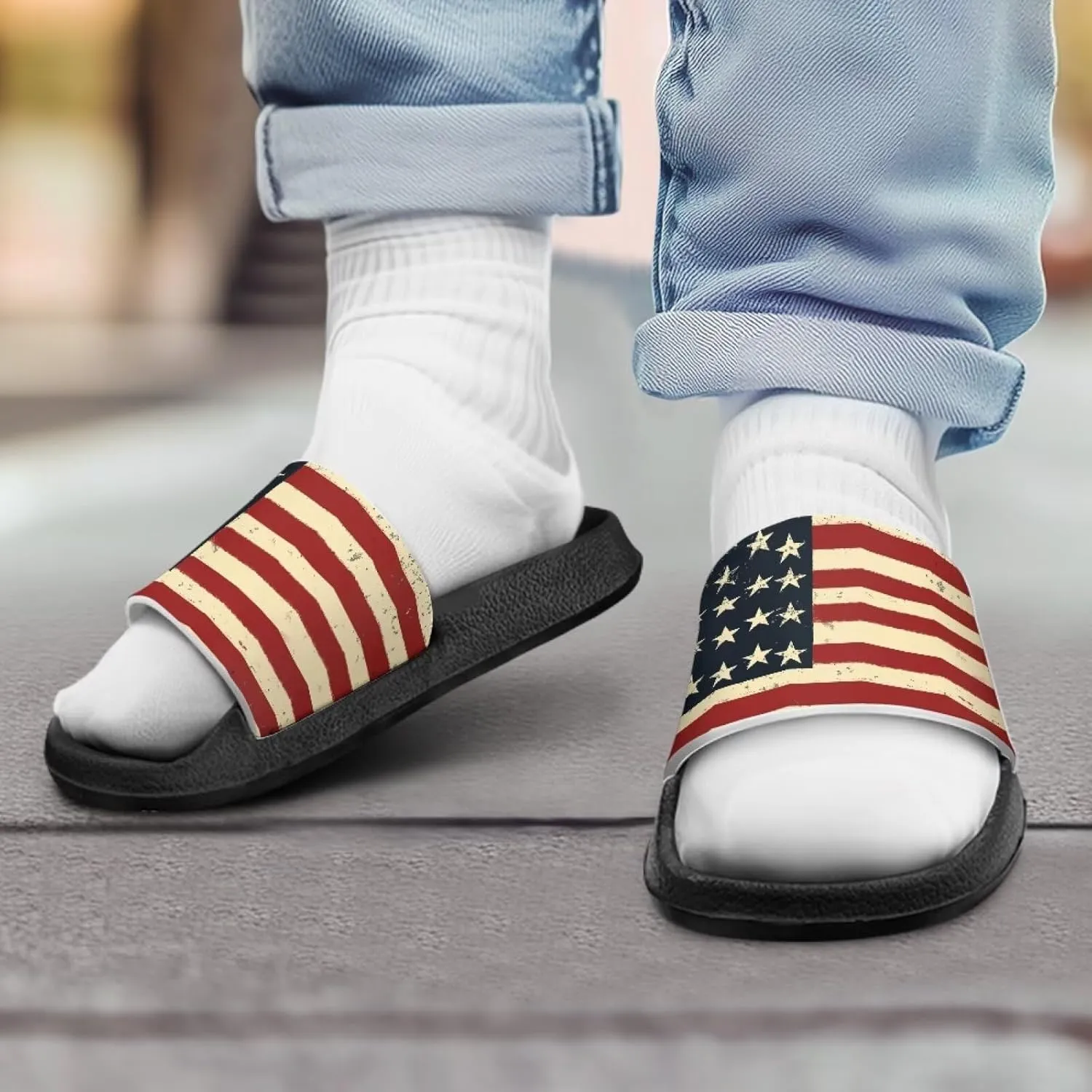Boys Girls Slides Flag Themed Non-slip Kids Slide Sandals for Beach