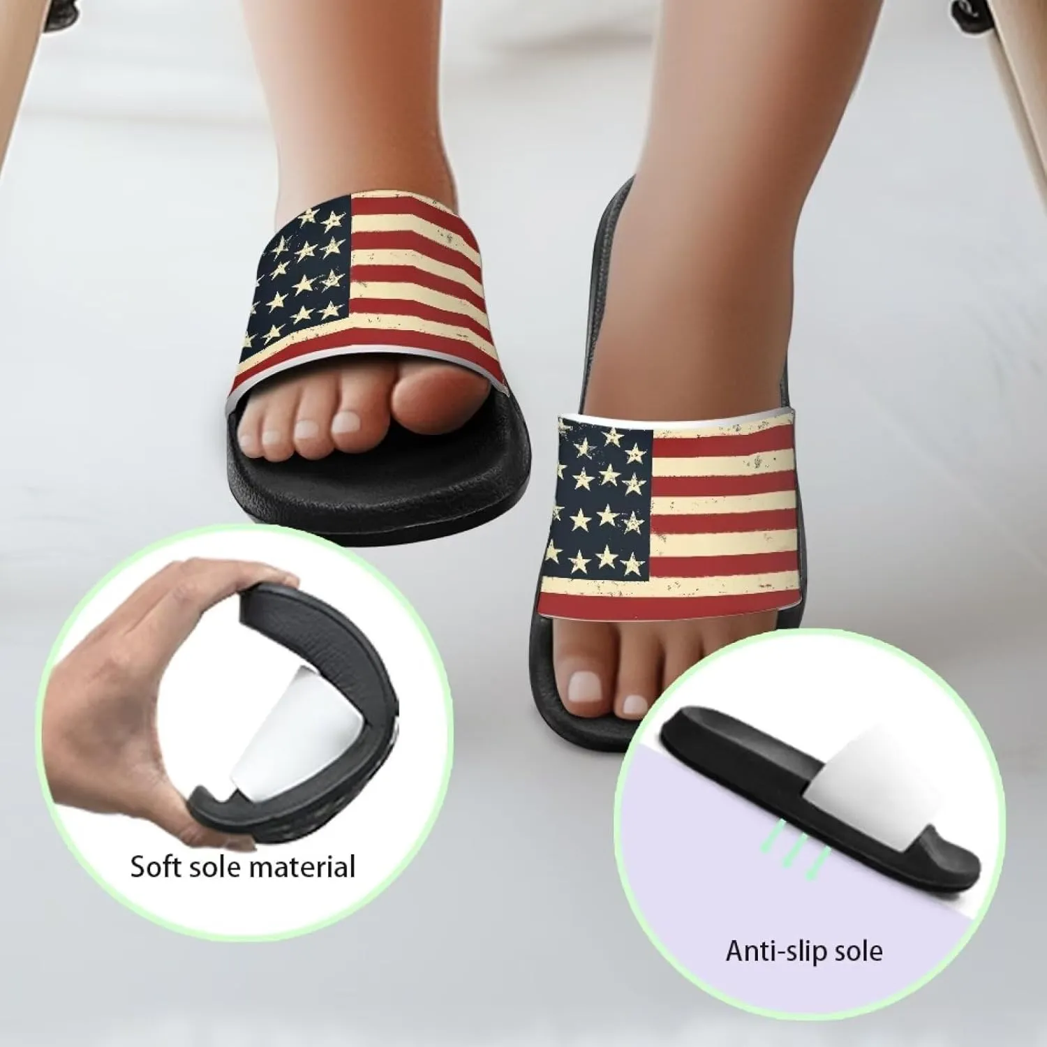 Boys Girls Slides Flag Themed Non-slip Kids Slide Sandals for Beach