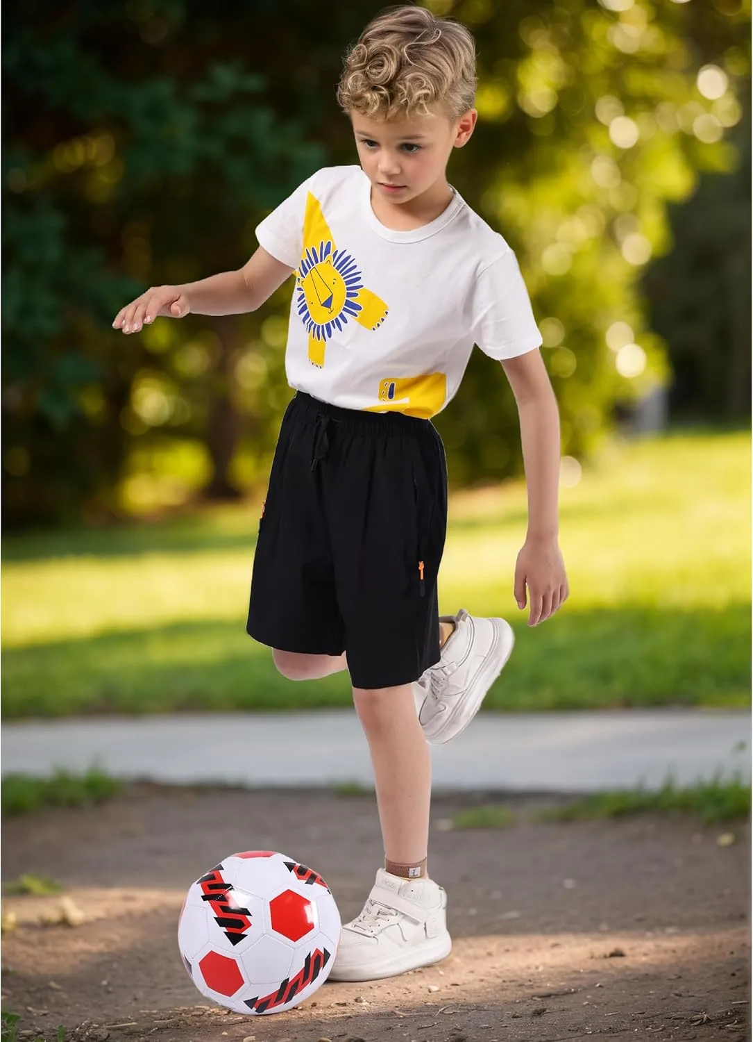 Boys' Loose Fit Athletic Shorts with Zipper Pockets Quick Dry Running Shorts