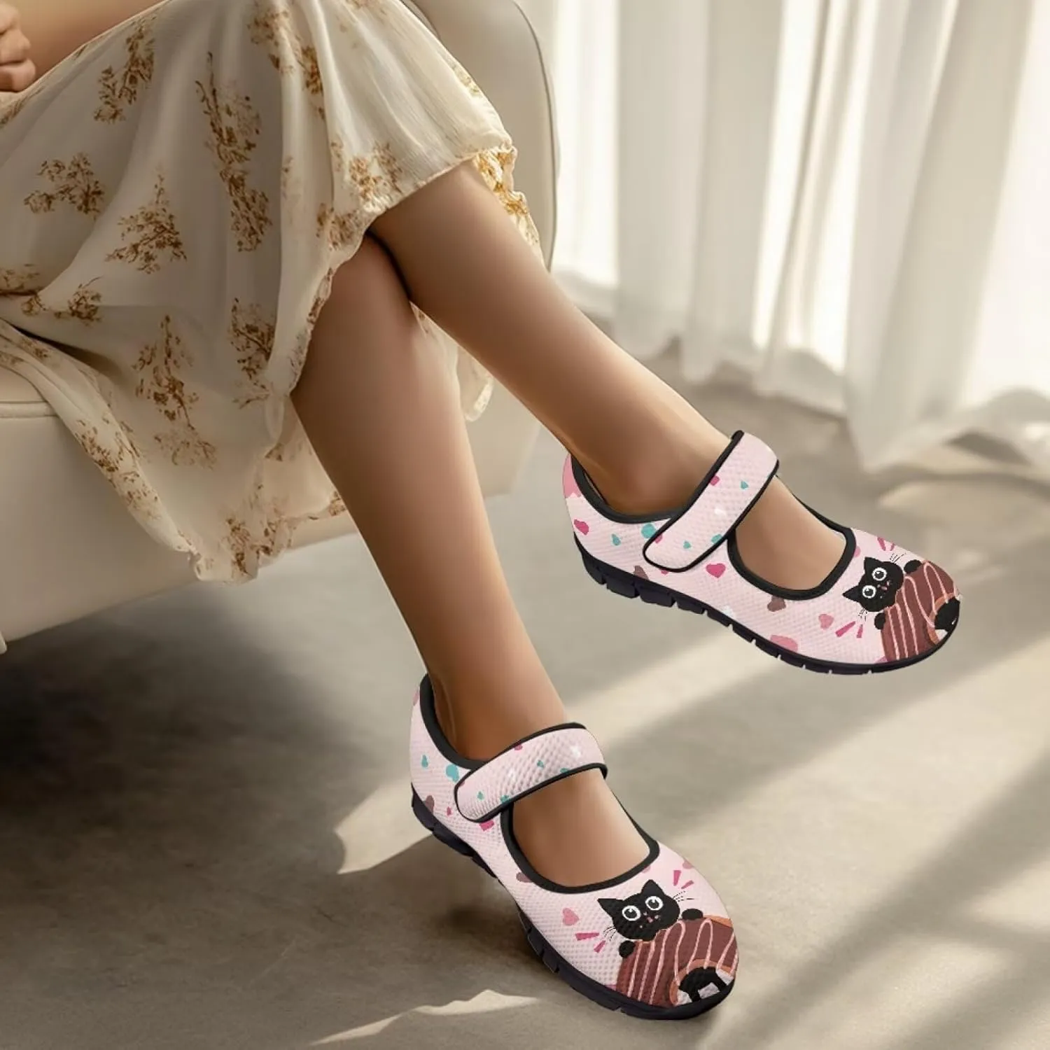 chaqlin Mary Jane Shoes Women Flats Food Print Tennis Mesh Shoe Non Slip Breathable Sneaker Wide Round Toe Comfy Walking Sneakers