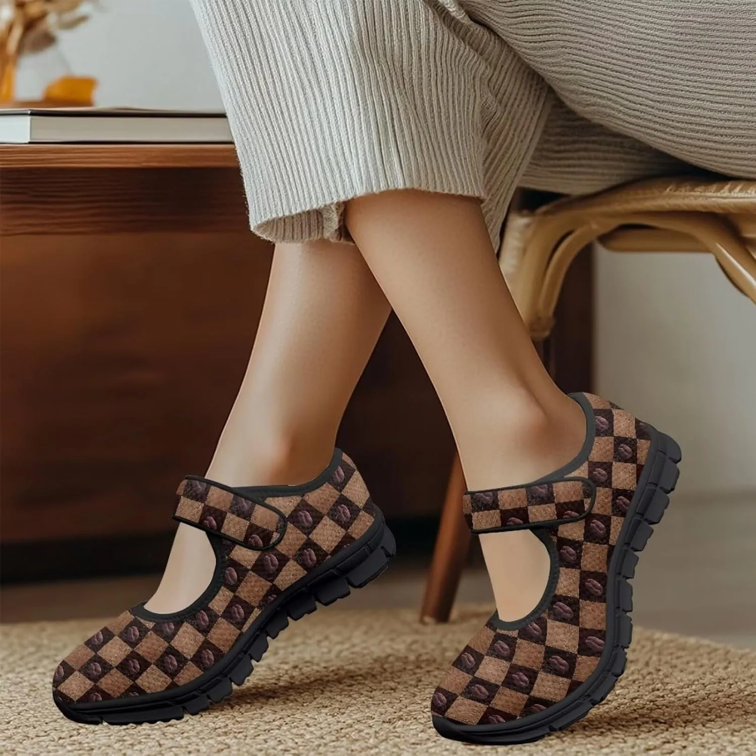 chaqlin Mary Jane Shoes Women Flats Food Print Tennis Mesh Shoe Non Slip Breathable Sneaker Wide Round Toe Comfy Walking Sneakers