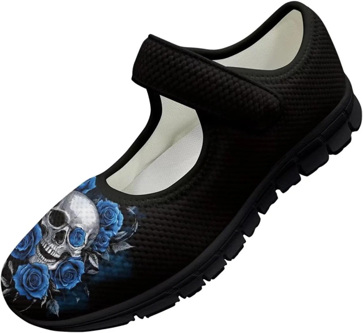 chaqlin Skull Tennis Shoes Mesh Mary Jane Flats for Women Comfortable Work Office Slip On Dress Shoe Lightweight Walking Sneaker