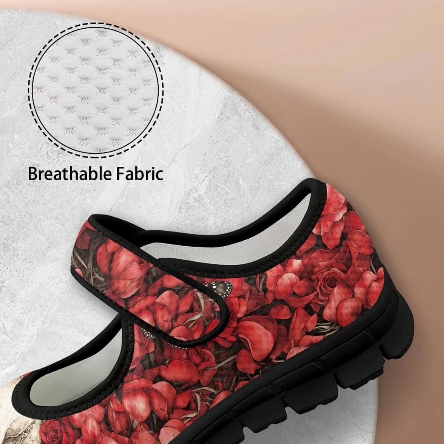 chaqlin Skull Tennis Shoes Mesh Mary Jane Flats for Women Comfortable Work Office Slip On Dress Shoe Lightweight Walking Sneaker