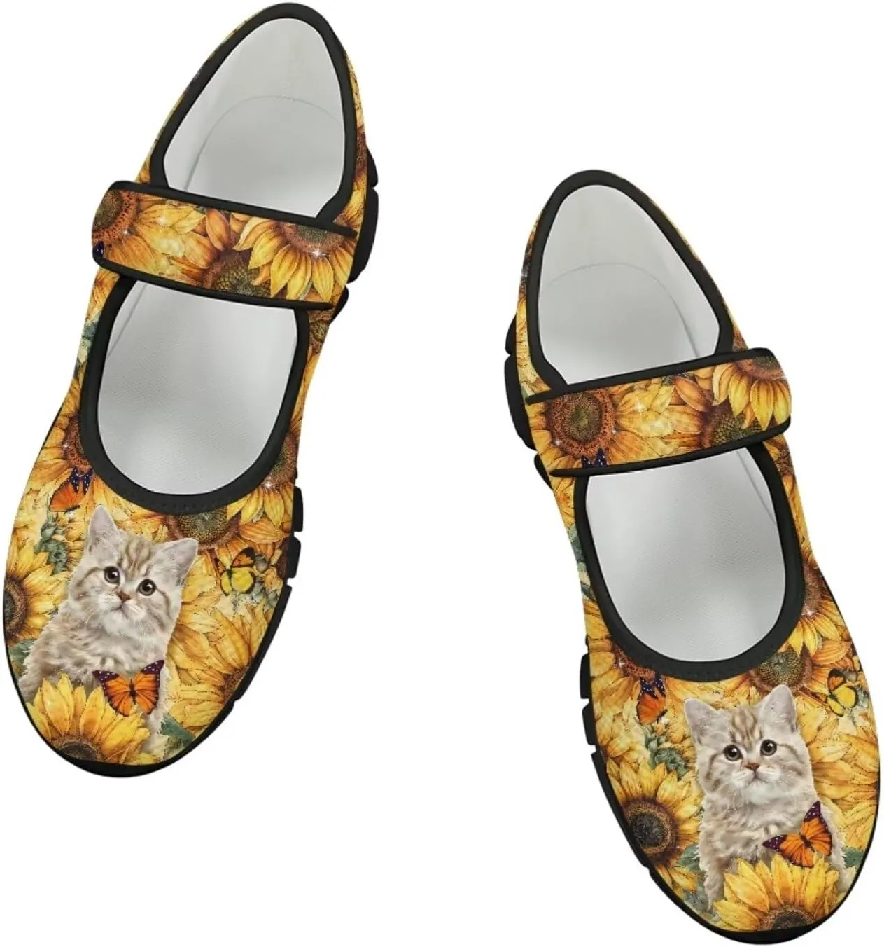 chaqlin Sunflower Mary Jane Ballet Flats Women Slip On Tennis Shoes with Single Buckle Lightweight Casual Walking Work Shoe Travel Comfy Sneaker