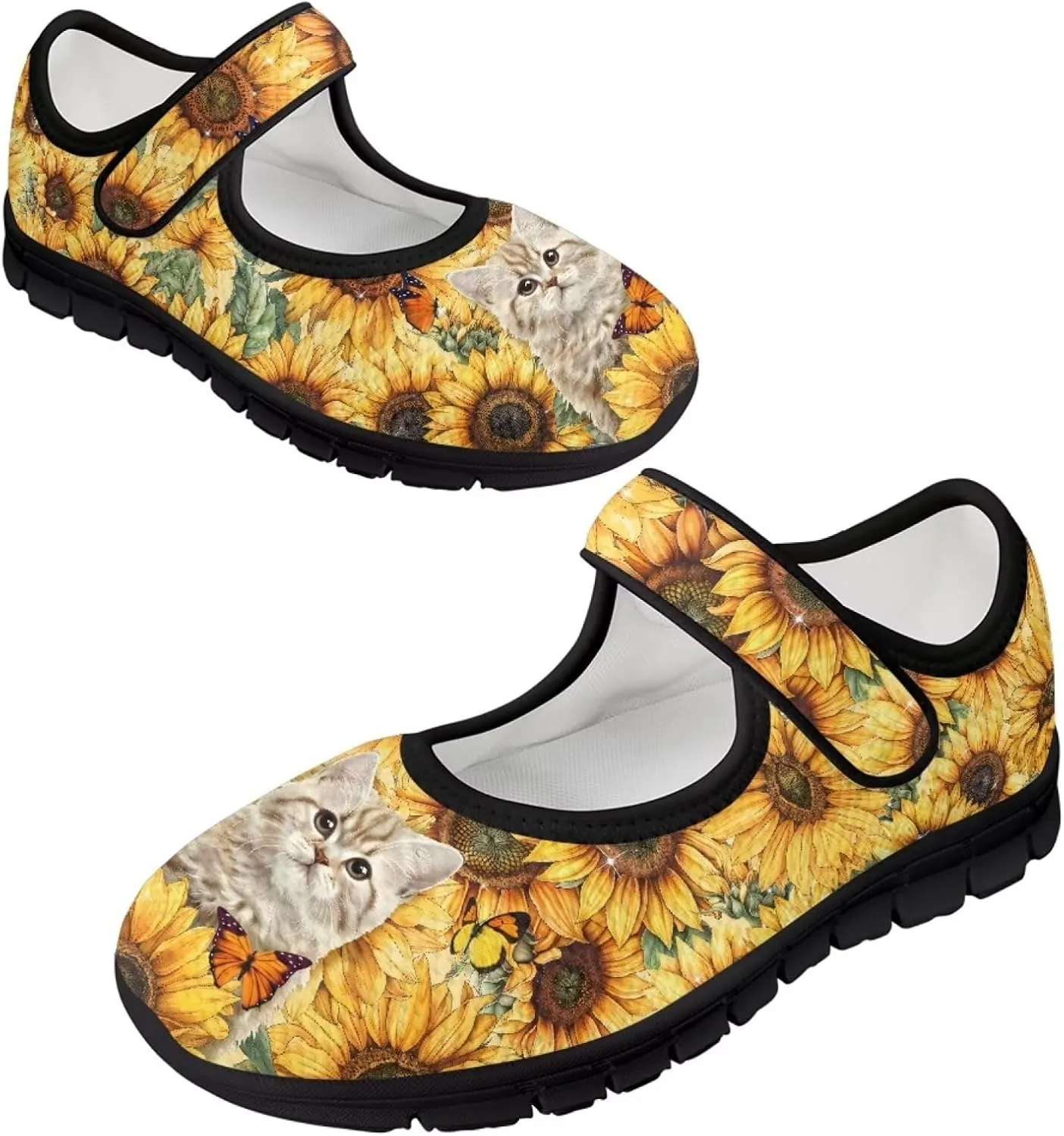 chaqlin Sunflower Mary Jane Ballet Flats Women Slip On Tennis Shoes with Single Buckle Lightweight Casual Walking Work Shoe Travel Comfy Sneaker