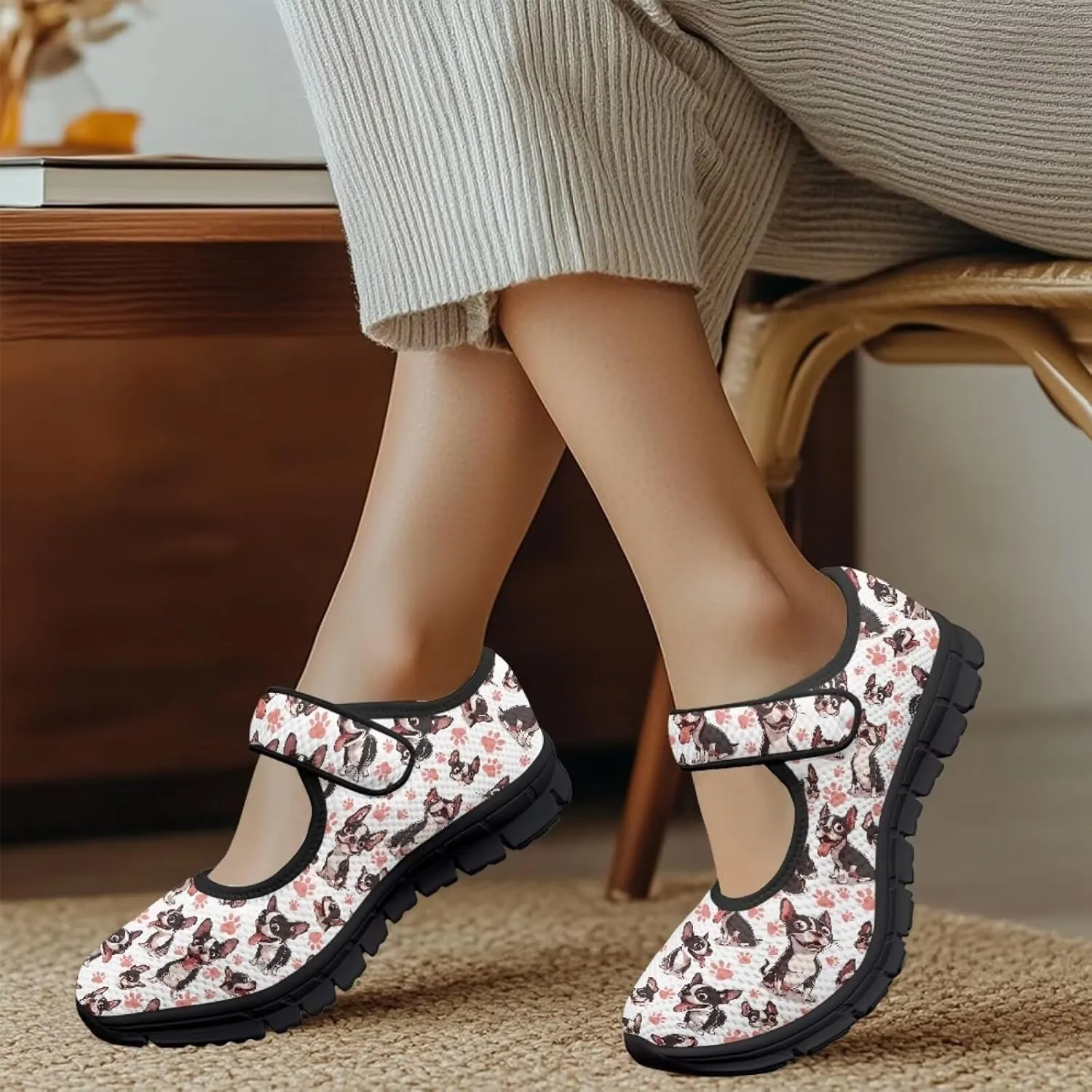 Cute Dog Women's Classic Mary Jane Shoes Slip On Ballet Dress Flats Comfortable Non Slip Slippers