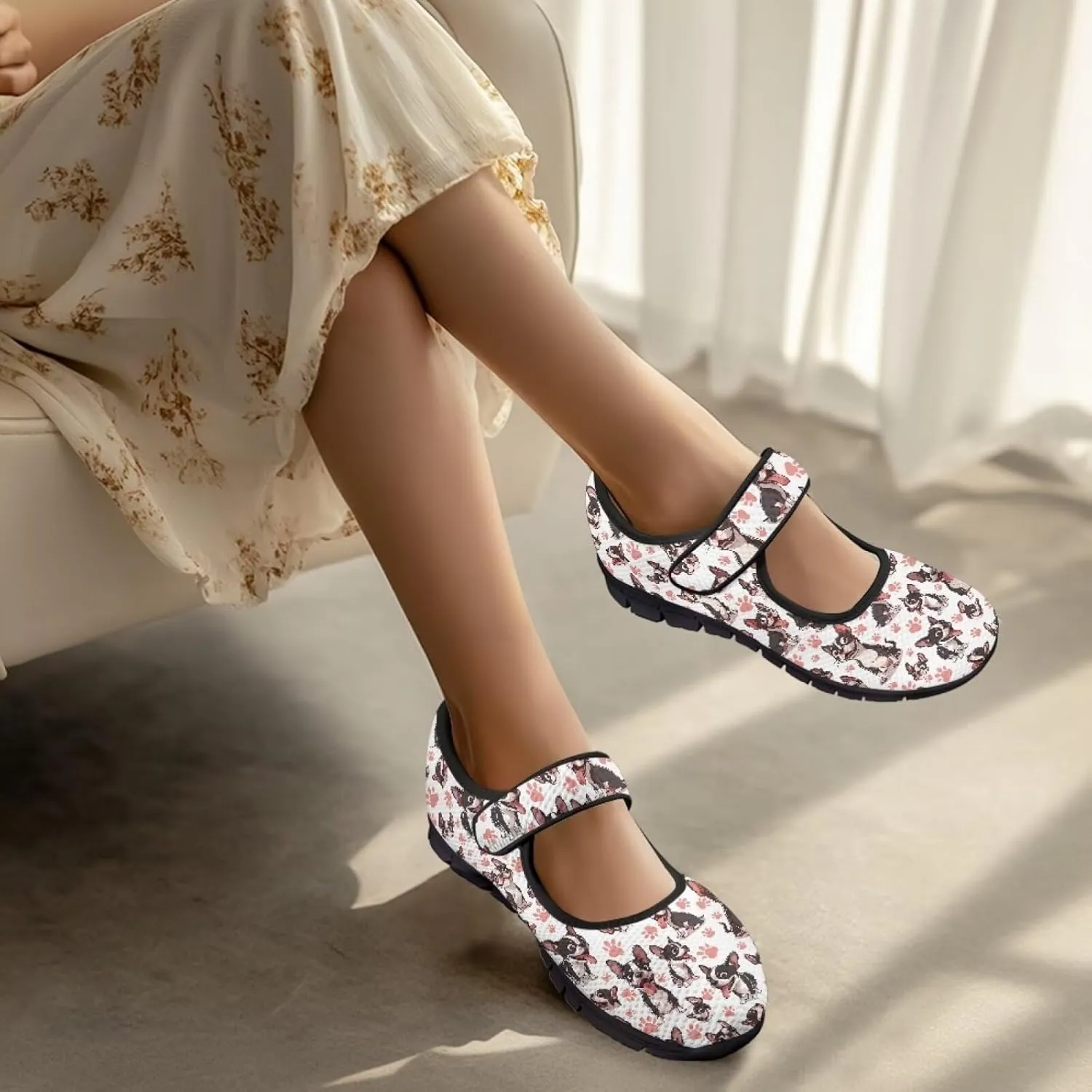 Cute Dog Women's Classic Mary Jane Shoes Slip On Ballet Dress Flats Comfortable Non Slip Slippers