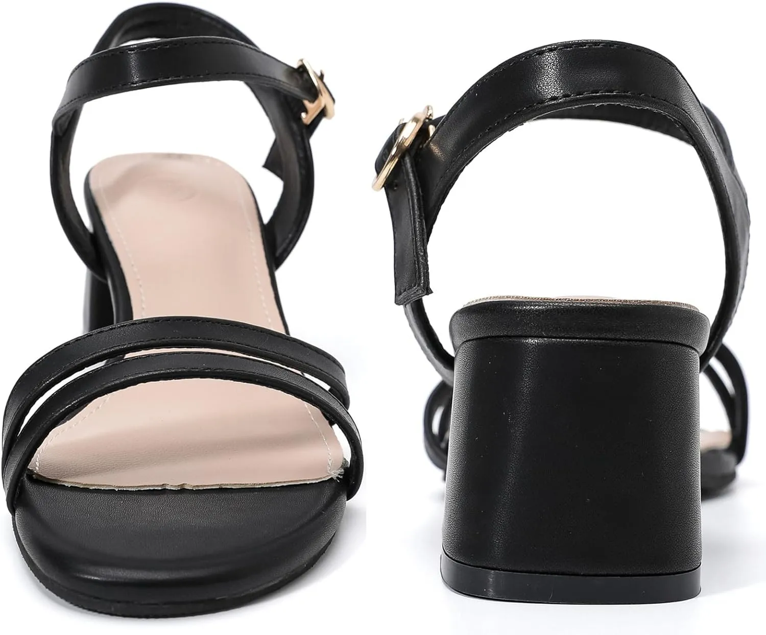 DADAWEN Women's Open Toe Ankle Strap Low Block Chunky Heels Sandals Party Wedding Dress Pumps Shoes