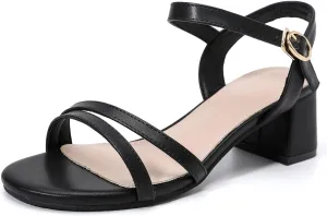 DADAWEN Women's Open Toe Ankle Strap Low Block Chunky Heels Sandals Party Wedding Dress Pumps Shoes