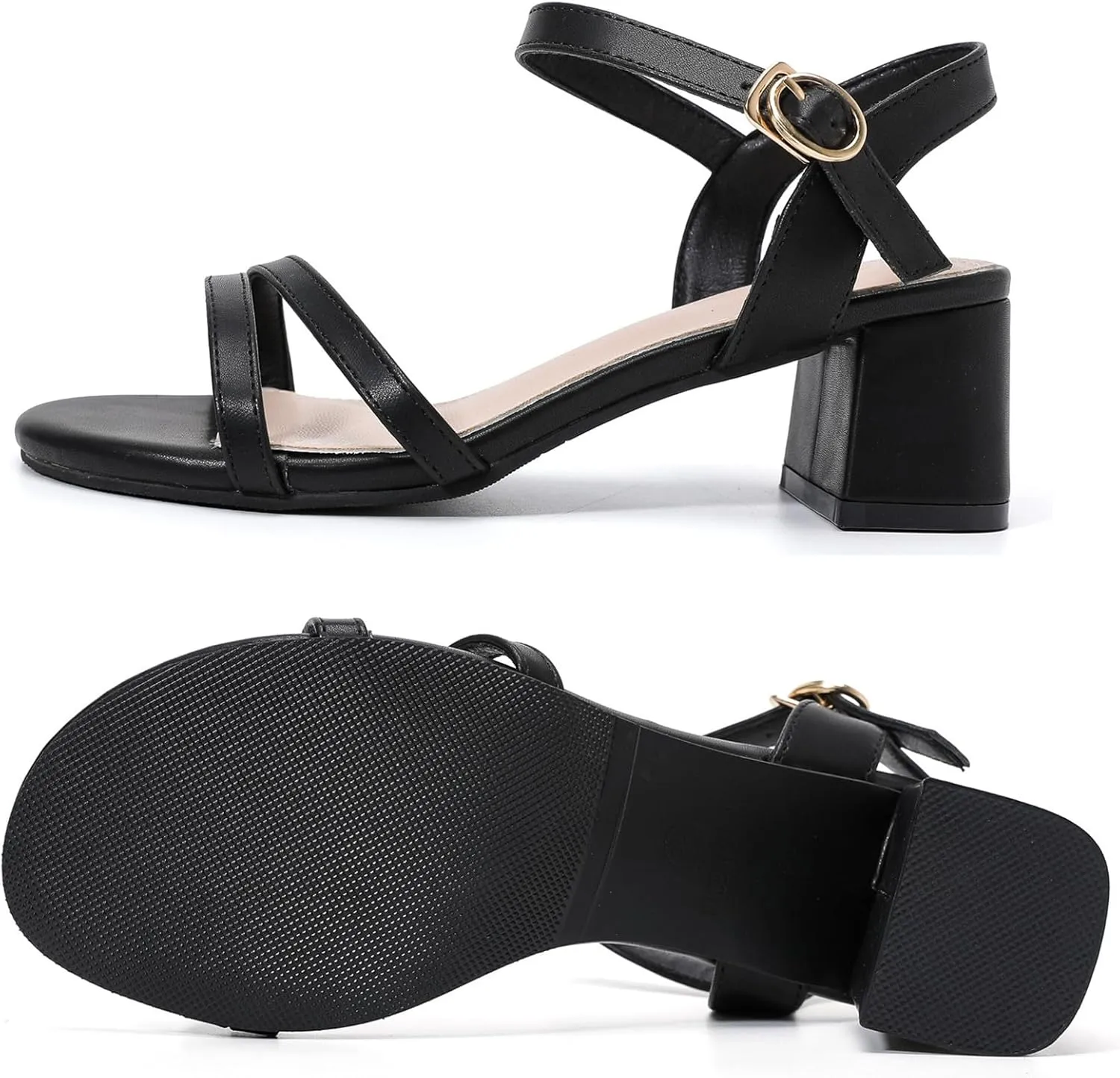 DADAWEN Women's Open Toe Ankle Strap Low Block Chunky Heels Sandals Party Wedding Dress Pumps Shoes