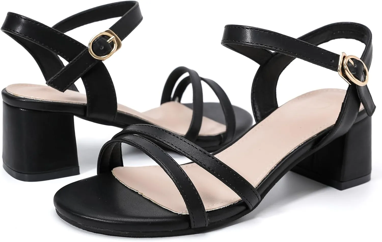 DADAWEN Women's Open Toe Ankle Strap Low Block Chunky Heels Sandals Party Wedding Dress Pumps Shoes