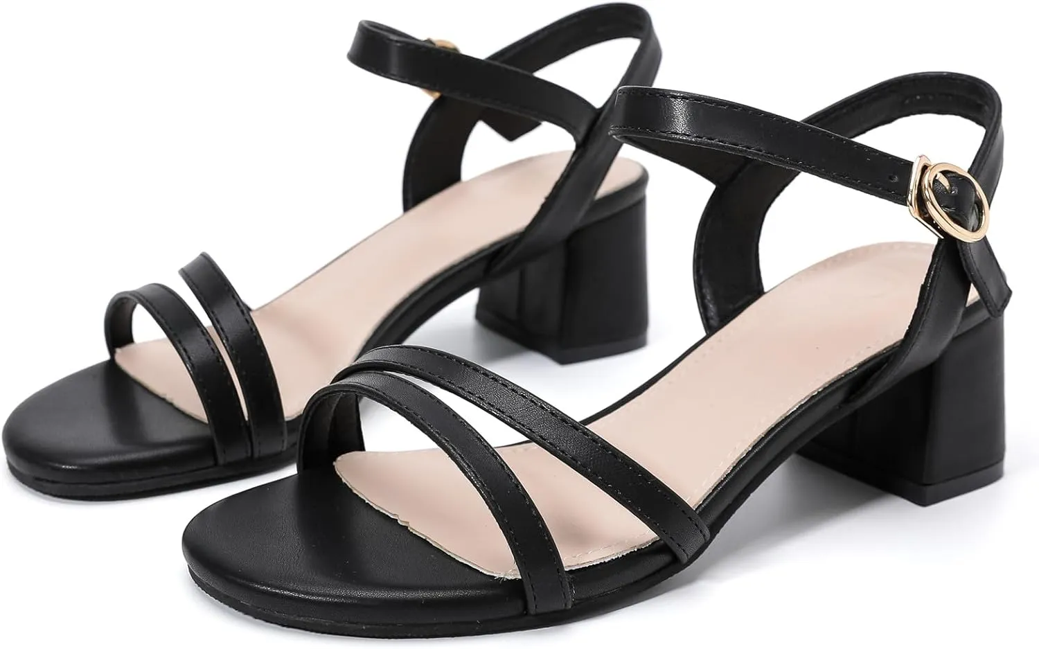 DADAWEN Women's Open Toe Ankle Strap Low Block Chunky Heels Sandals Party Wedding Dress Pumps Shoes