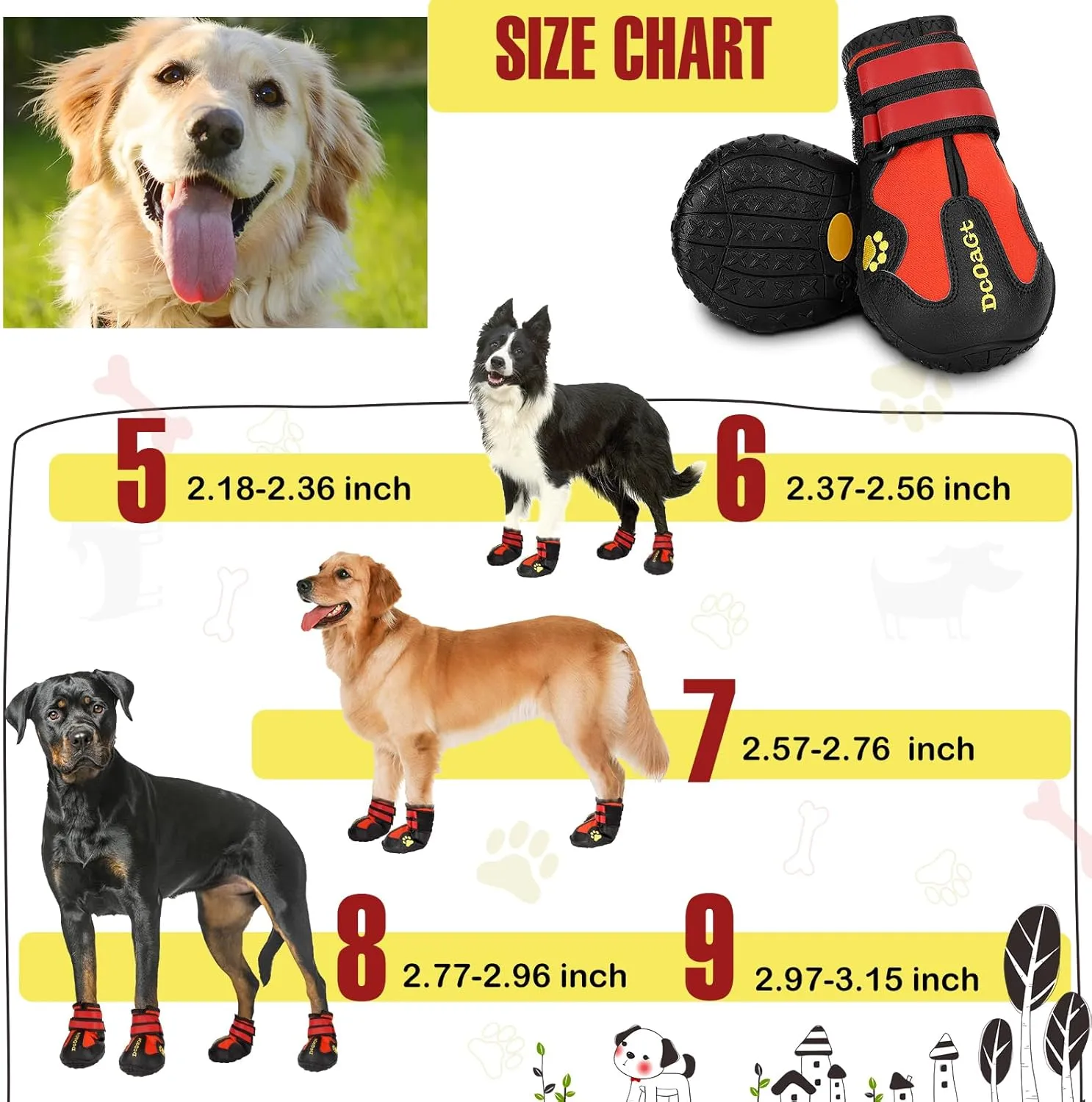 DcOaGt Dog Shoes for Large Dogs, 4PCS Anti-Slip Dog Boots & Paw Protectors for Hot Pavement Winter Snow Hiking Walking, Waterproof Breathable and Reflective Dog Booties for Large Size Dogs