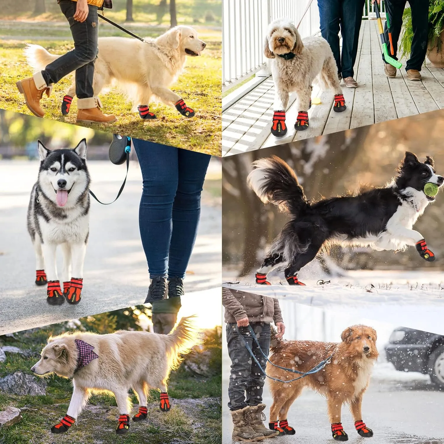 DcOaGt Dog Shoes for Large Dogs, 4PCS Anti-Slip Dog Boots & Paw Protectors for Hot Pavement Winter Snow Hiking Walking, Waterproof Breathable and Reflective Dog Booties for Large Size Dogs
