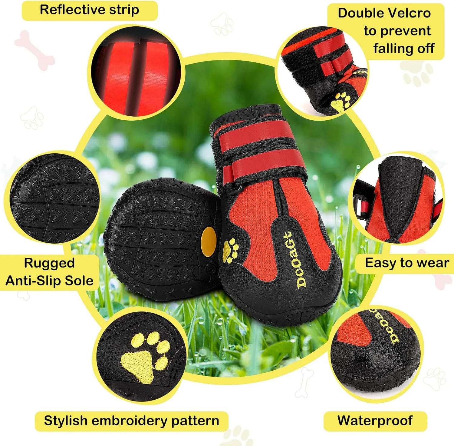 DcOaGt Dog Shoes for Large Dogs, 4PCS Anti-Slip Dog Boots & Paw Protectors for Hot Pavement Winter Snow Hiking Walking, Waterproof Breathable and Reflective Dog Booties for Large Size Dogs