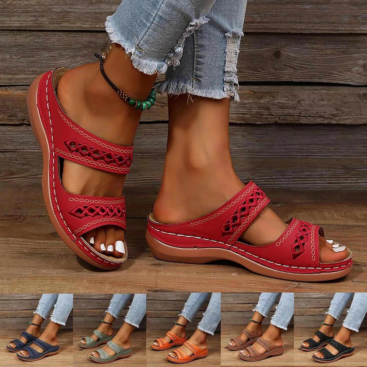 Eduavar Sandals for Women 2025 Orthopedic with Arch Support Lightweight Soft Comfort Summer Beach Slip On Walking Slippers