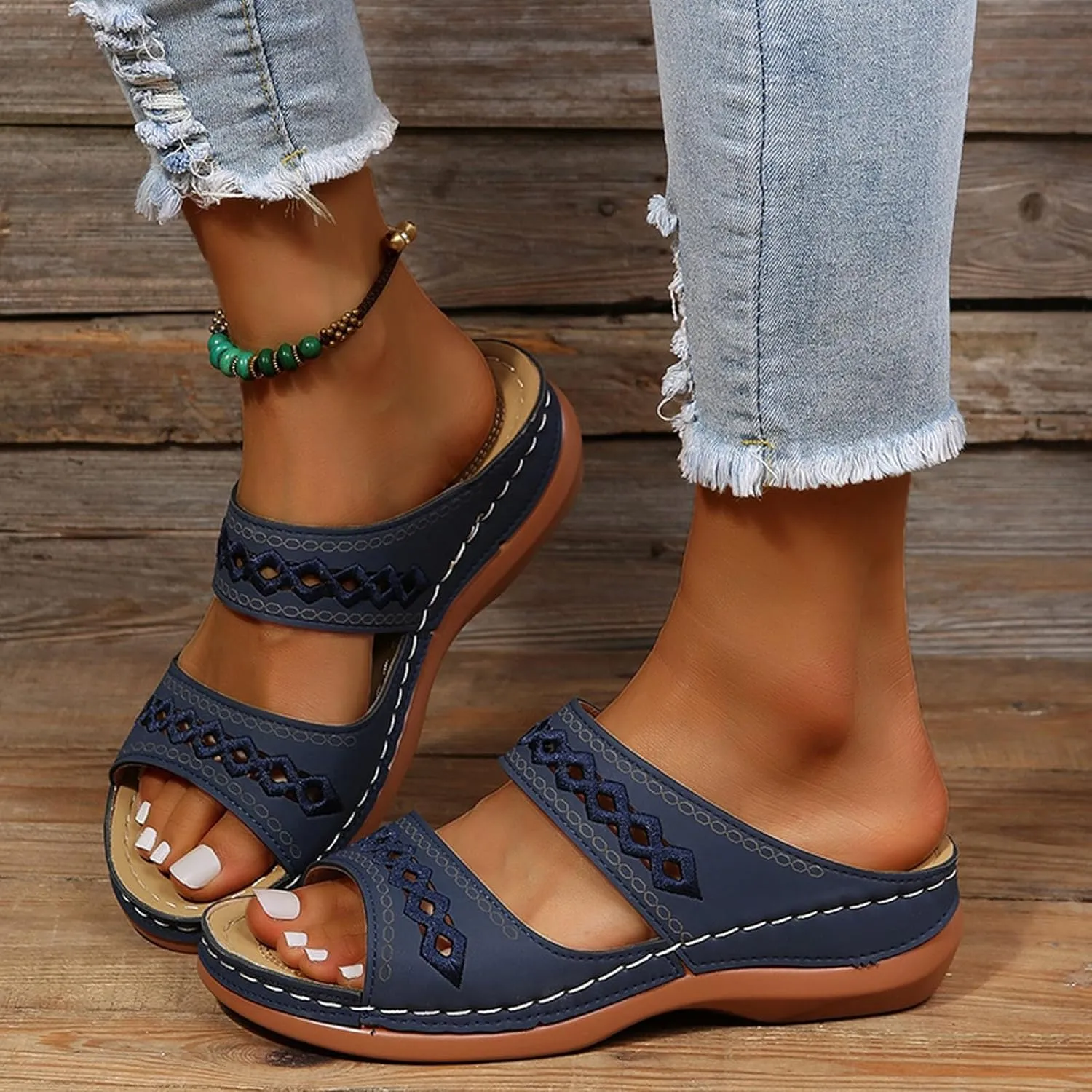 Eduavar Sandals for Women 2025 Orthopedic with Arch Support Lightweight Soft Comfort Summer Beach Slip On Walking Slippers
