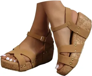 Eduavar Womens Wedge Sandals, Orthopedic Sandals for Women Sandals Open Toe Wedge Platform Sandal with Back Strap