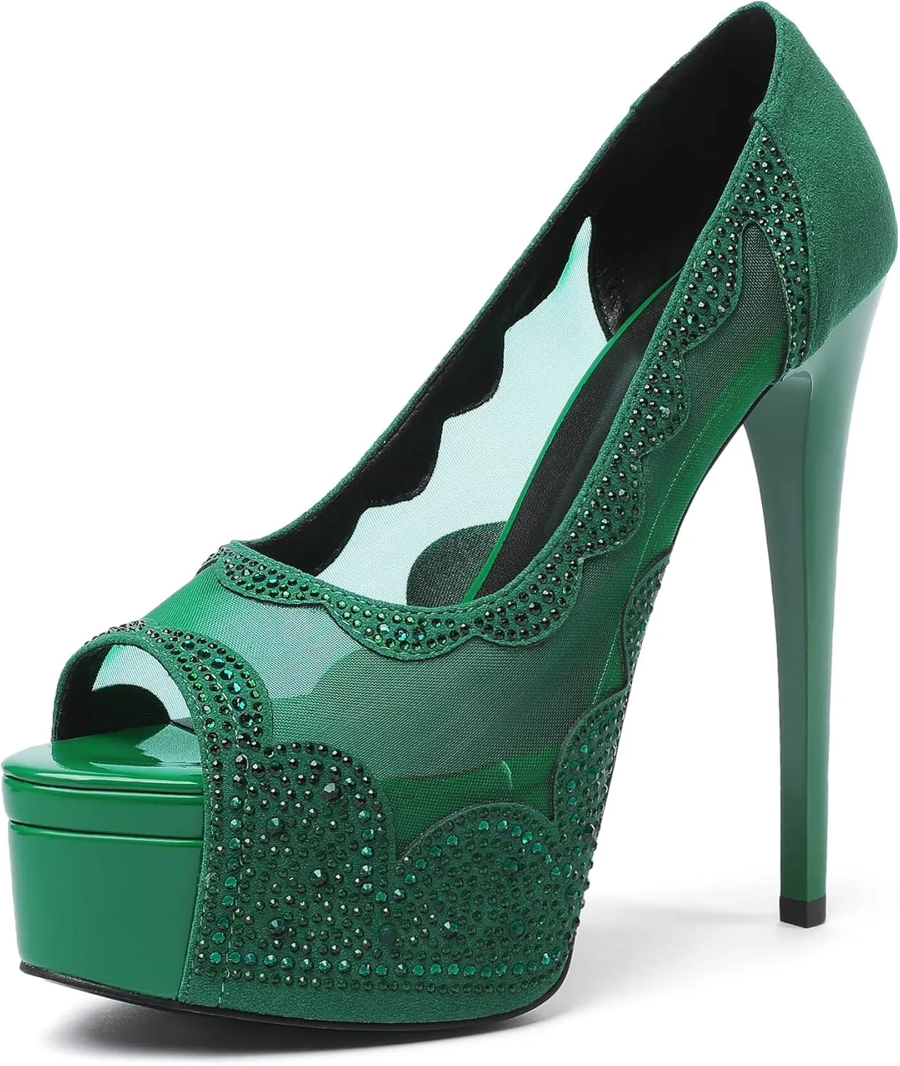 Eldof Women's Peep Toe High Heel Platform Pumps Rhinestones Sequins Lace Flowers Hollow Heels Sexy Retro Stiletto Sandals for Dress Party Wedding
