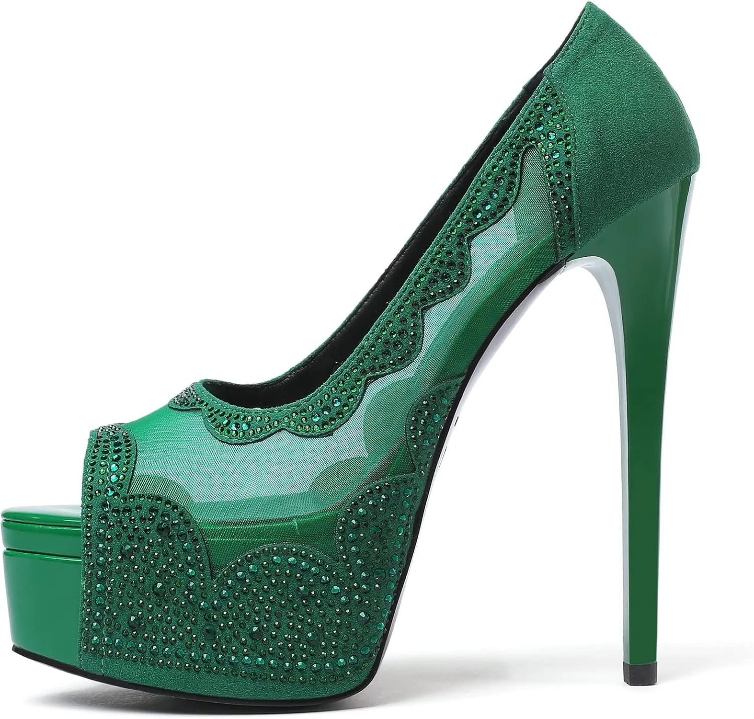 Eldof Women's Peep Toe High Heel Platform Pumps Rhinestones Sequins Lace Flowers Hollow Heels Sexy Retro Stiletto Sandals for Dress Party Wedding