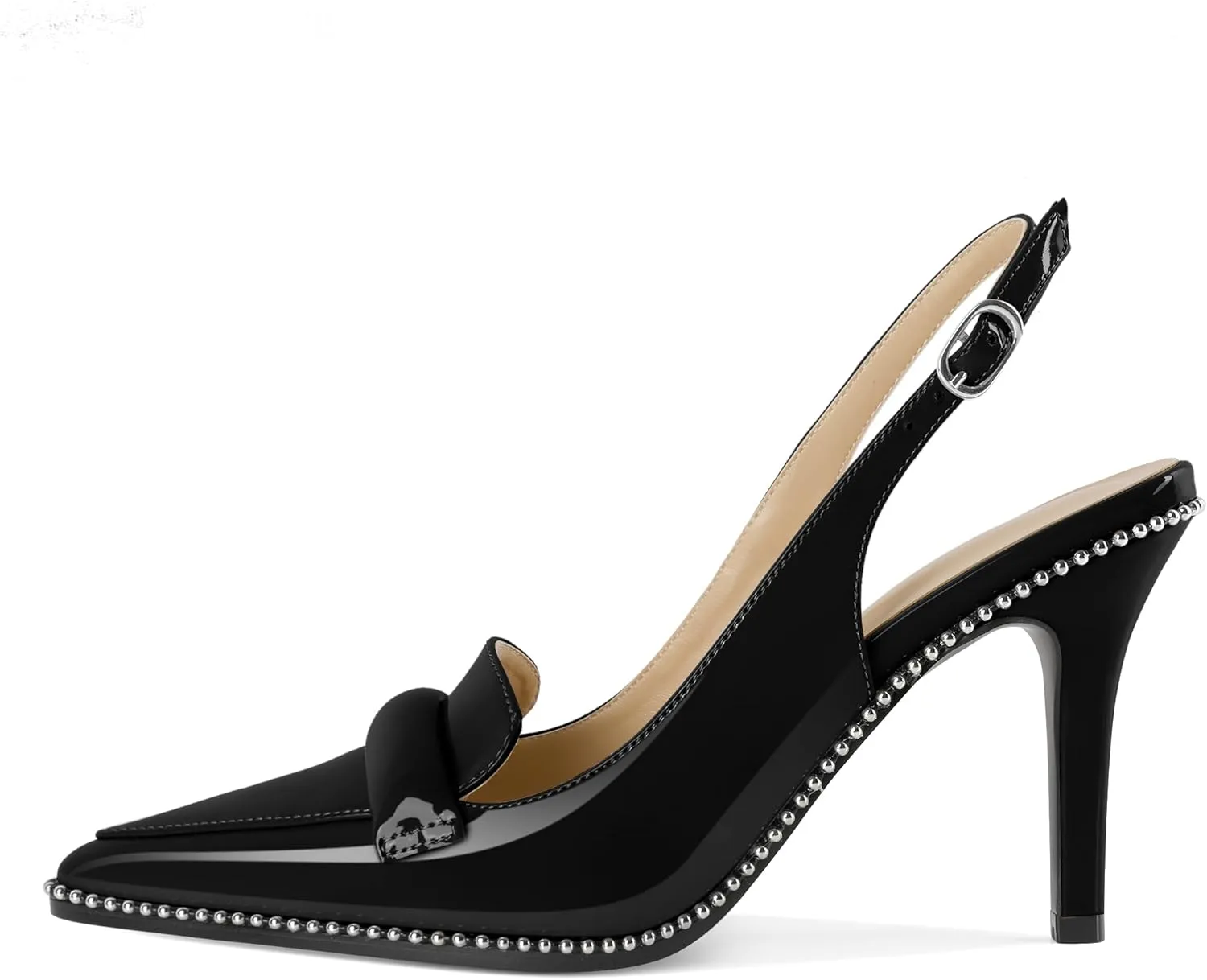 Esvowido Slingback Heels for Women Stilettos Beaded Pointed Toe Shoes Slip On Loafers Pumps High Heel Shoes for Women