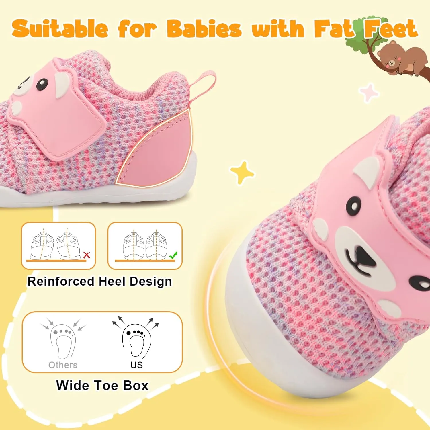 FEETCITY Baby Walking Shoes Wide Baby Shoes Boys Girls Infant Sneakers Crib Shoes Breathable Toddler Barefoot Shoes Slip On Shoes