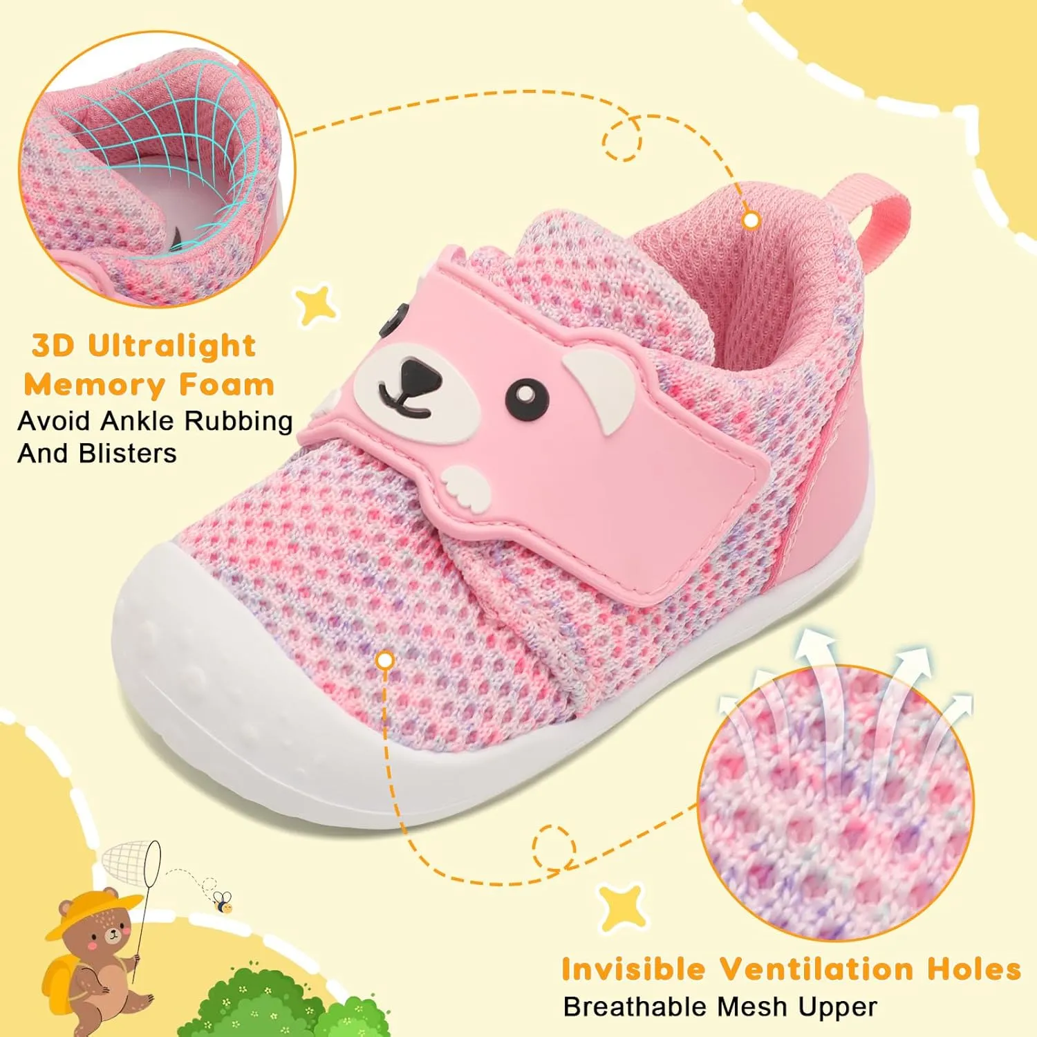 FEETCITY Baby Walking Shoes Wide Baby Shoes Boys Girls Infant Sneakers Crib Shoes Breathable Toddler Barefoot Shoes Slip On Shoes