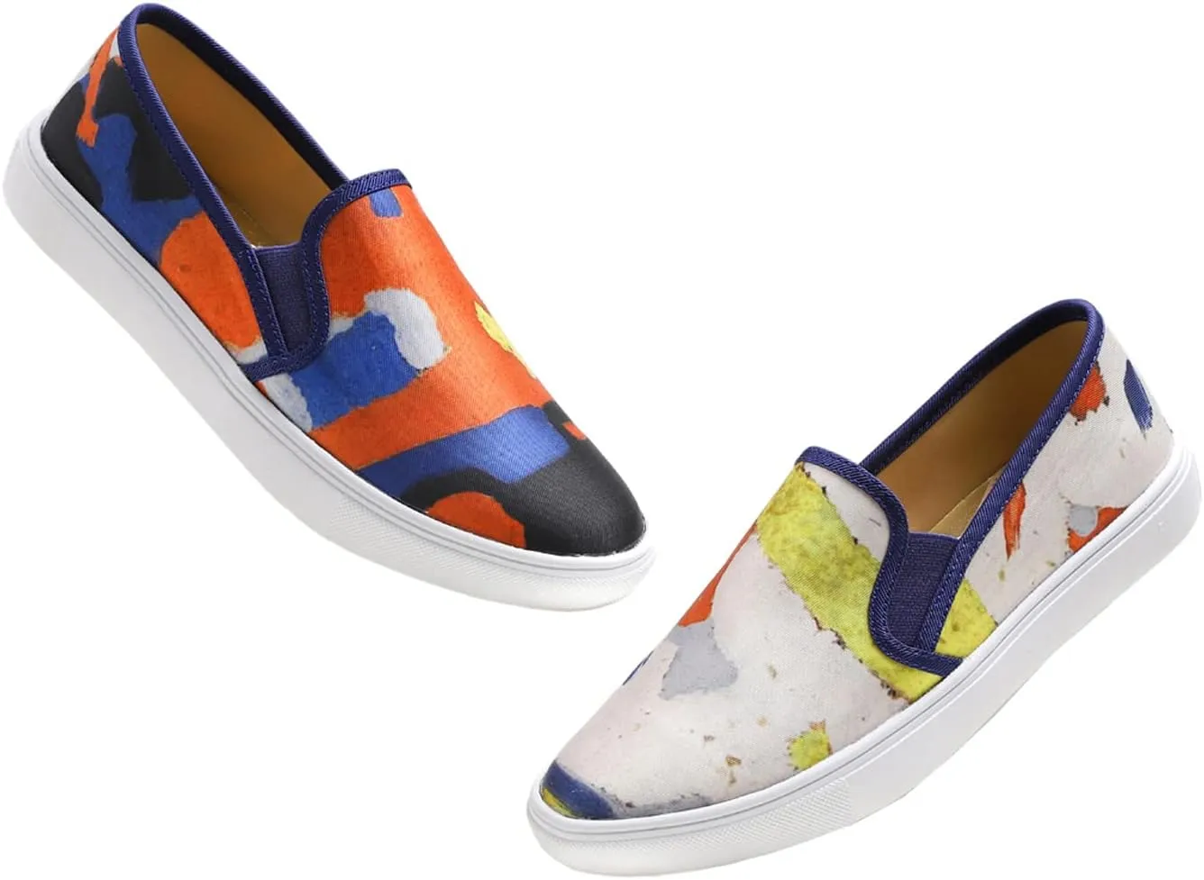 FEVERSOLE Women's Fashion Art Asymmetric Painted Casual Slip On Loafers Canvas Travel Sneakers