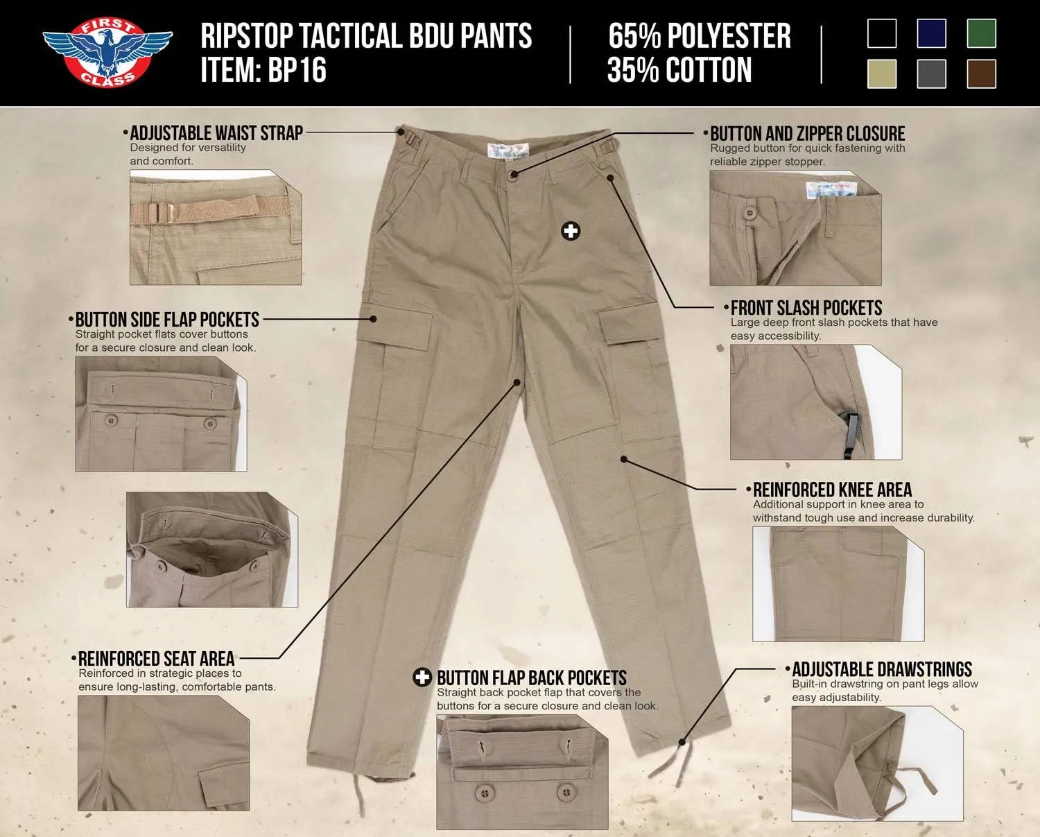 First Class Men's Rip-Stop Tactical BDU Pants