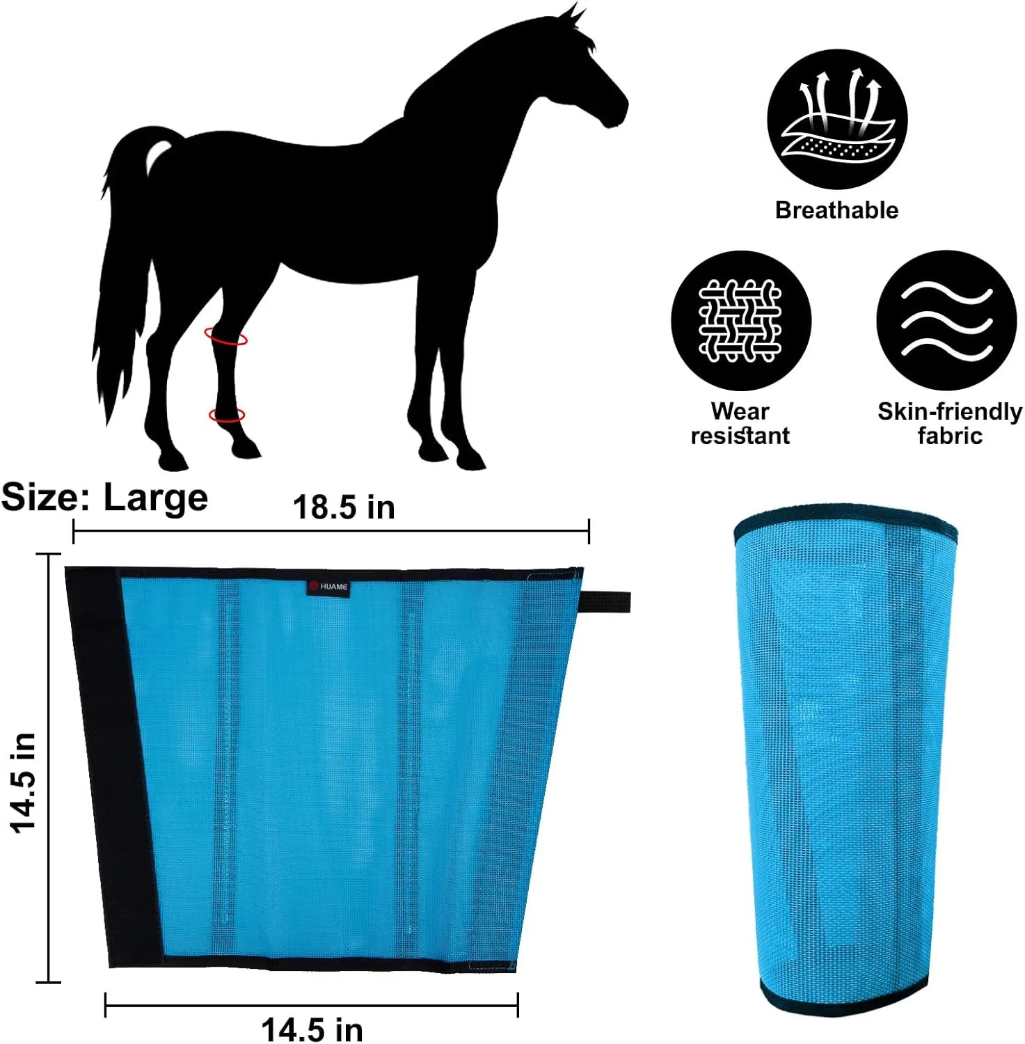 Fly Boots for Horses Set of 8 Breathable Mesh Design Protection from Insect Pests for Reduce Stomping, Hoof Damage & Leg Fatigue (Blue-Grey, Large)